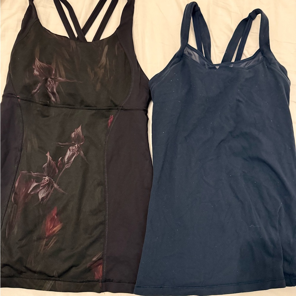Lululemon tank tops (black/blue) with built in sports bra